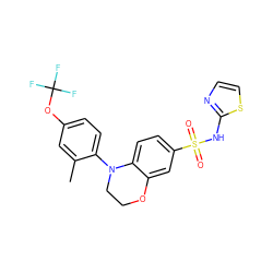Cc1cc(OC(F)(F)F)ccc1N1CCOc2cc(S(=O)(=O)Nc3nccs3)ccc21 ZINC000205732126