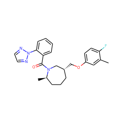 Cc1cc(OC[C@@H]2CCC[C@@H](C)N(C(=O)c3ccccc3-n3nccn3)C2)ccc1F ZINC000118680015