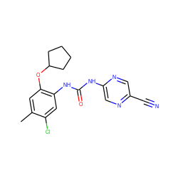 Cc1cc(OC2CCCC2)c(NC(=O)Nc2cnc(C#N)cn2)cc1Cl ZINC000063298508