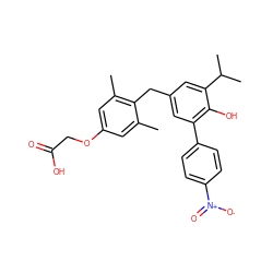 Cc1cc(OCC(=O)O)cc(C)c1Cc1cc(-c2ccc([N+](=O)[O-])cc2)c(O)c(C(C)C)c1 ZINC000013475084