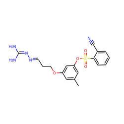 Cc1cc(OCC/C=N/N=C(N)N)cc(OS(=O)(=O)c2ccccc2C#N)c1 ZINC000027310569