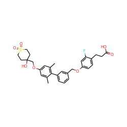 Cc1cc(OCC2(O)CCS(=O)(=O)CC2)cc(C)c1-c1cccc(COc2ccc(CCC(=O)O)c(F)c2)c1 ZINC000084759388