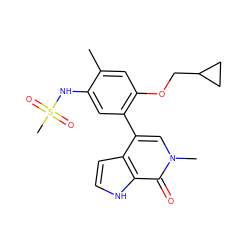 Cc1cc(OCC2CC2)c(-c2cn(C)c(=O)c3[nH]ccc23)cc1NS(C)(=O)=O ZINC000146748036