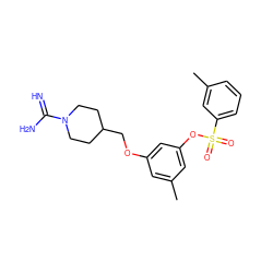 Cc1cc(OCC2CCN(C(=N)N)CC2)cc(OS(=O)(=O)c2cccc(C)c2)c1 ZINC000027899723