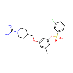 Cc1cc(OCC2CCN(C(=N)N)CC2)cc(OS(=O)(=O)c2cccc(Cl)c2)c1 ZINC000027900476