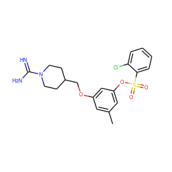 Cc1cc(OCC2CCN(C(=N)N)CC2)cc(OS(=O)(=O)c2ccccc2Cl)c1 ZINC000001893773