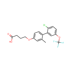 Cc1cc(OCCCC(=O)O)ccc1-c1cc(OC(F)(F)F)ccc1Cl ZINC001772629394