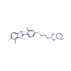 Cc1cc(OCCCN2C[C@@H]3CCN[C@@H]3C2)ccc1-c1nc2c(C)c(F)ccc2[nH]1 ZINC000049036106