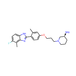 Cc1cc(OCCCN2CCC[C@H](N)C2)ccc1-c1nc2c(C)c(F)ccc2[nH]1 ZINC000049089248