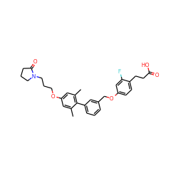 Cc1cc(OCCCN2CCCC2=O)cc(C)c1-c1cccc(COc2ccc(CCC(=O)O)c(F)c2)c1 ZINC000084759542