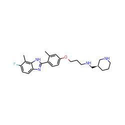 Cc1cc(OCCCNC[C@@H]2CCCNC2)ccc1-c1nc2ccc(F)c(C)c2[nH]1 ZINC000049045729