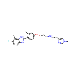 Cc1cc(OCCCNCCc2cn(C)cn2)ccc1-c1nc2ccc(F)c(C)c2[nH]1 ZINC000049054397