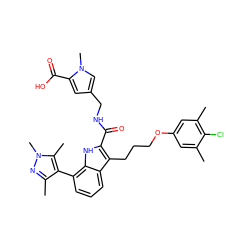 Cc1cc(OCCCc2c(C(=O)NCc3cc(C(=O)O)n(C)c3)[nH]c3c(-c4c(C)nn(C)c4C)cccc23)cc(C)c1Cl ZINC000653708982