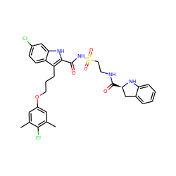 Cc1cc(OCCCc2c(C(=O)NS(=O)(=O)CCNC(=O)[C@@H]3Cc4ccccc4N3)[nH]c3cc(Cl)ccc23)cc(C)c1Cl ZINC000222494064