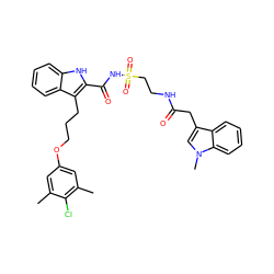 Cc1cc(OCCCc2c(C(=O)NS(=O)(=O)CCNC(=O)Cc3cn(C)c4ccccc34)[nH]c3ccccc23)cc(C)c1Cl ZINC000222382581