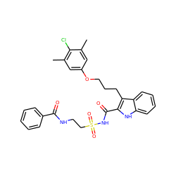 Cc1cc(OCCCc2c(C(=O)NS(=O)(=O)CCNC(=O)c3ccccc3)[nH]c3ccccc23)cc(C)c1Cl ZINC000222385250