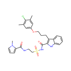 Cc1cc(OCCCc2c(C(=O)NS(=O)(=O)CCNC(=O)c3cccn3C)[nH]c3ccccc23)cc(C)c1Cl ZINC000222496045