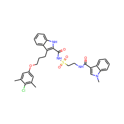 Cc1cc(OCCCc2c(C(=O)NS(=O)(=O)CCNC(=O)c3cn(C)c4ccccc34)[nH]c3ccccc23)cc(C)c1Cl ZINC000222701678