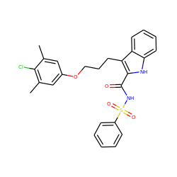 Cc1cc(OCCCc2c(C(=O)NS(=O)(=O)c3ccccc3)[nH]c3ccccc23)cc(C)c1Cl ZINC000222400502