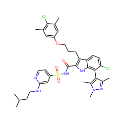 Cc1cc(OCCCc2c(C(=O)NS(=O)(=O)c3ccnc(NCCC(C)C)c3)[nH]c3c(-c4c(C)nn(C)c4C)c(Cl)ccc23)cc(C)c1Cl ZINC000653725594