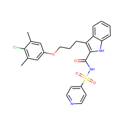 Cc1cc(OCCCc2c(C(=O)NS(=O)(=O)c3ccncc3)[nH]c3ccccc23)cc(C)c1Cl ZINC000222435708