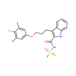 Cc1cc(OCCCc2c(C(=O)NS(C)(=O)=O)[nH]c3ccccc23)cc(C)c1Cl ZINC000222702381