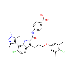 Cc1cc(OCCCc2c(C(=O)Nc3ccc(C(=O)O)cc3)[nH]c3c(-c4c(C)nn(C)c4C)c(Cl)ccc23)cc(C)c1Cl ZINC001772651026