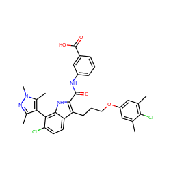 Cc1cc(OCCCc2c(C(=O)Nc3cccc(C(=O)O)c3)[nH]c3c(-c4c(C)nn(C)c4C)c(Cl)ccc23)cc(C)c1Cl ZINC000584904755