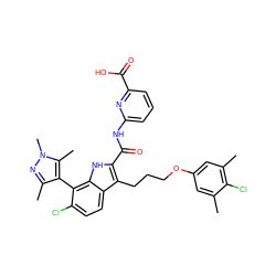 Cc1cc(OCCCc2c(C(=O)Nc3cccc(C(=O)O)n3)[nH]c3c(-c4c(C)nn(C)c4C)c(Cl)ccc23)cc(C)c1Cl ZINC001772653630