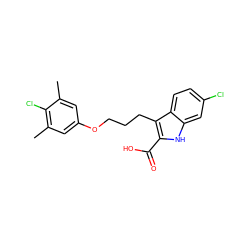 Cc1cc(OCCCc2c(C(=O)O)[nH]c3cc(Cl)ccc23)cc(C)c1Cl ZINC000095596013