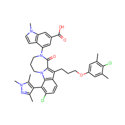 Cc1cc(OCCCc2c3n(c4c(-c5c(C)nn(C)c5C)c(Cl)ccc24)CCCN(c2cc(C(=O)O)cc4c2ccn4C)C3=O)cc(C)c1Cl ZINC000584904670