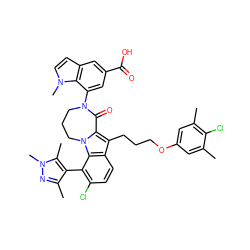 Cc1cc(OCCCc2c3n(c4c(-c5c(C)nn(C)c5C)c(Cl)ccc24)CCCN(c2cc(C(=O)O)cc4ccn(C)c24)C3=O)cc(C)c1Cl ZINC001772619516