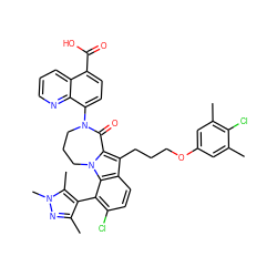 Cc1cc(OCCCc2c3n(c4c(-c5c(C)nn(C)c5C)c(Cl)ccc24)CCCN(c2ccc(C(=O)O)c4cccnc24)C3=O)cc(C)c1Cl ZINC001772626153