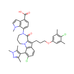 Cc1cc(OCCCc2c3n(c4c(-c5c(C)nn(C)c5C)c(Cl)ccc24)CCCN(c2ccc(C(=O)O)c4ccn(C)c24)C3=O)cc(C)c1Cl ZINC001772594015