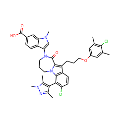 Cc1cc(OCCCc2c3n(c4c(-c5c(C)nn(C)c5C)c(Cl)ccc24)CCCN(c2cn(C)c4cc(C(=O)O)ccc24)C3=O)cc(C)c1Cl ZINC001772578603