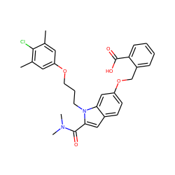 Cc1cc(OCCCn2c(C(=O)N(C)C)cc3ccc(OCc4ccccc4C(=O)O)cc32)cc(C)c1Cl ZINC001772622350