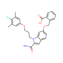 Cc1cc(OCCCn2c(C(N)=O)cc3ccc(OCc4ccccc4C(=O)O)cc32)cc(C)c1Cl ZINC001772586384