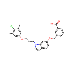 Cc1cc(OCCCn2ccc3ccc(OCc4cccc(C(=O)O)c4)cc32)cc(C)c1Cl ZINC001772651187