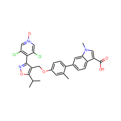 Cc1cc(OCc2c(-c3c(Cl)c[n+]([O-])cc3Cl)noc2C(C)C)ccc1-c1ccc2c(C(=O)O)cn(C)c2c1 ZINC000044404794