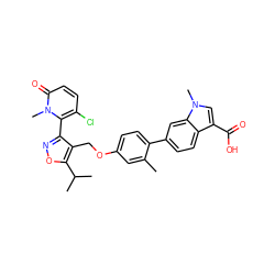 Cc1cc(OCc2c(-c3c(Cl)ccc(=O)n3C)noc2C(C)C)ccc1-c1ccc2c(C(=O)O)cn(C)c2c1 ZINC000042850768