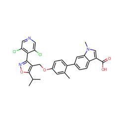 Cc1cc(OCc2c(-c3c(Cl)cncc3Cl)noc2C(C)C)ccc1-c1ccc2c(C(=O)O)cn(C)c2c1 ZINC000039258291