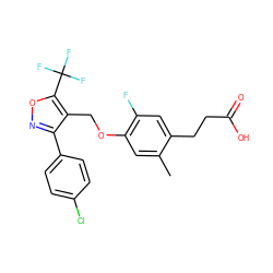 Cc1cc(OCc2c(-c3ccc(Cl)cc3)noc2C(F)(F)F)c(F)cc1CCC(=O)O ZINC001772656513