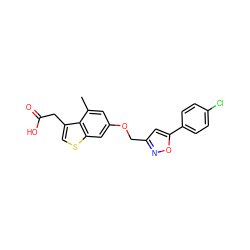 Cc1cc(OCc2cc(-c3ccc(Cl)cc3)on2)cc2scc(CC(=O)O)c12 ZINC000028822706