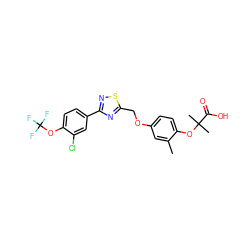 Cc1cc(OCc2nc(-c3ccc(OC(F)(F)F)c(Cl)c3)ns2)ccc1OC(C)(C)C(=O)O ZINC000029059402