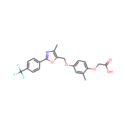 Cc1cc(OCc2oc(-c3ccc(C(F)(F)F)cc3)nc2C)ccc1OCC(=O)O ZINC000013489478