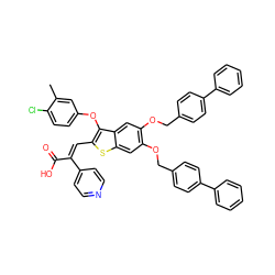 Cc1cc(Oc2c(/C=C(/C(=O)O)c3ccncc3)sc3cc(OCc4ccc(-c5ccccc5)cc4)c(OCc4ccc(-c5ccccc5)cc4)cc23)ccc1Cl ZINC000095609740