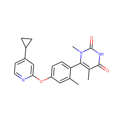 Cc1cc(Oc2cc(C3CC3)ccn2)ccc1-c1c(C)c(=O)[nH]c(=O)n1C ZINC000261105801