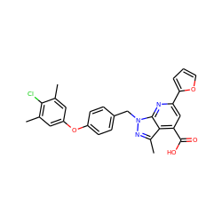 Cc1cc(Oc2ccc(Cn3nc(C)c4c(C(=O)O)cc(-c5ccco5)nc43)cc2)cc(C)c1Cl ZINC001384259514