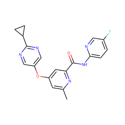 Cc1cc(Oc2cnc(C3CC3)nc2)cc(C(=O)Nc2ccc(F)cn2)n1 ZINC000148266767