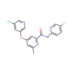 Cc1cc(Oc2cncc(Cl)c2)cc(C(=O)Nc2ccc(F)cn2)n1 ZINC000148266542